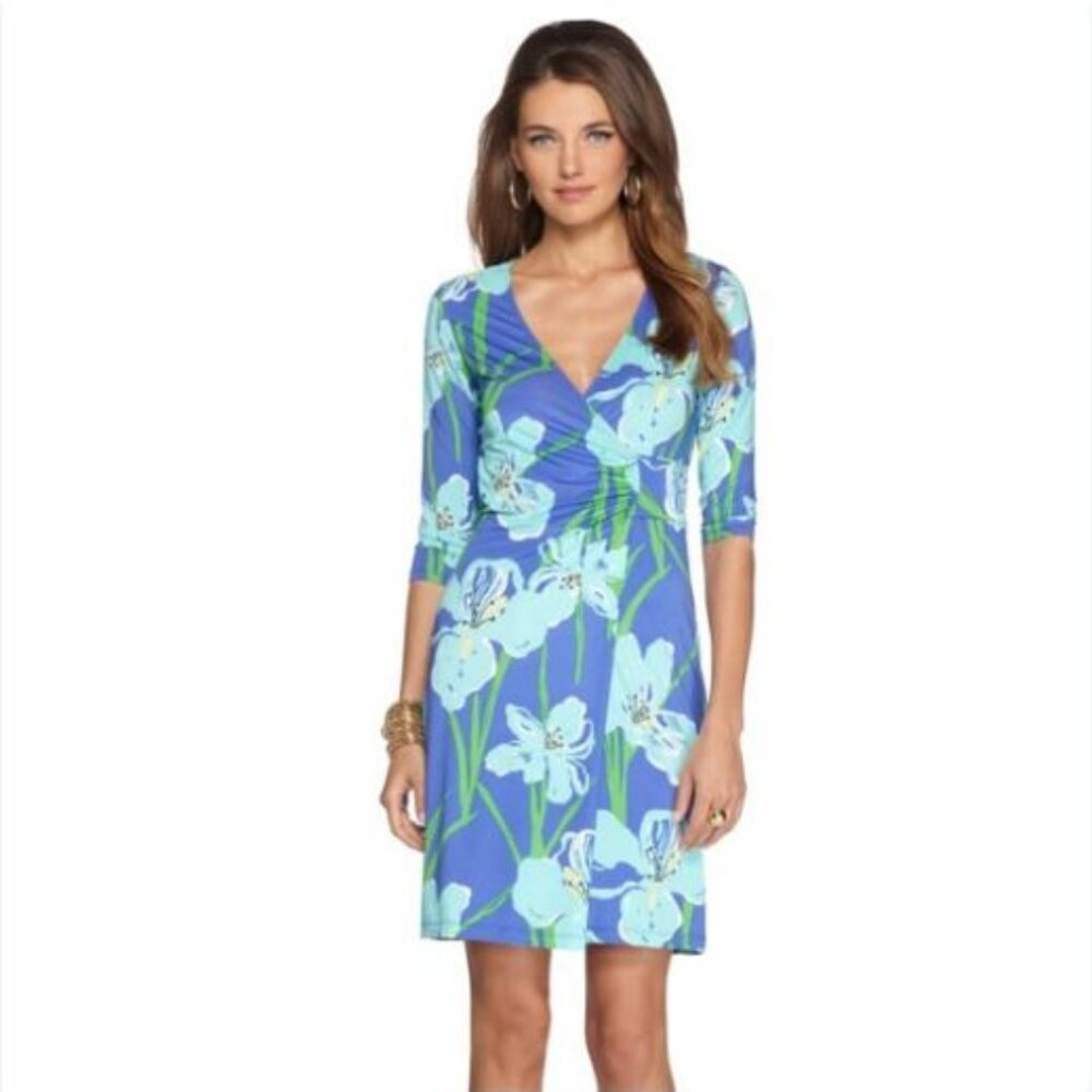 Lilly Pulitzer Yvette Blue Chablis Iris Wrap Dress Size XS MSRP $295